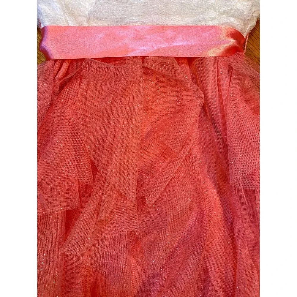 Teeze Me Strapless Party Dress Ruffle‎ Tulle Pink Ribbon White Size 9 - Picture 7 of 7
